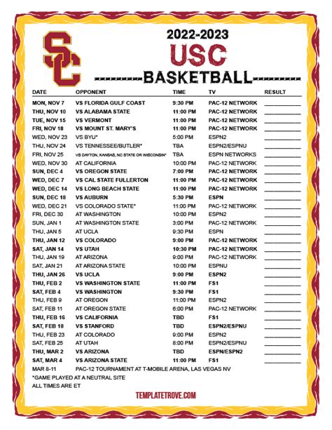 usc basketball schedule